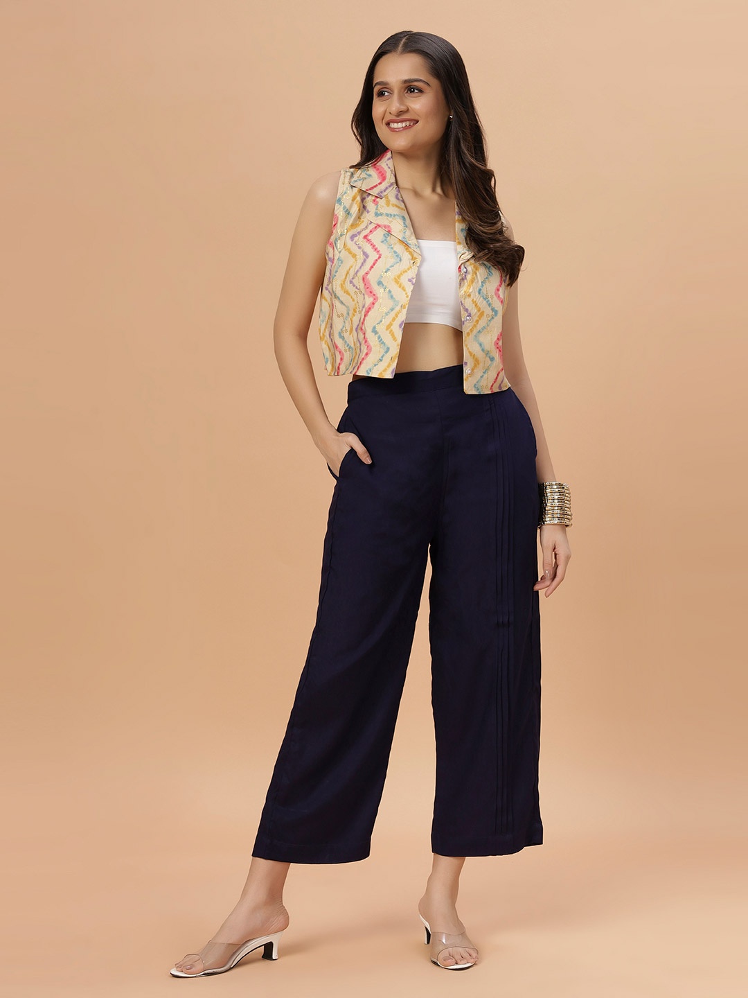 

Bottoms.love Women Solid Relaxed Fit Rayon Wide Leg Palazzos, Navy blue