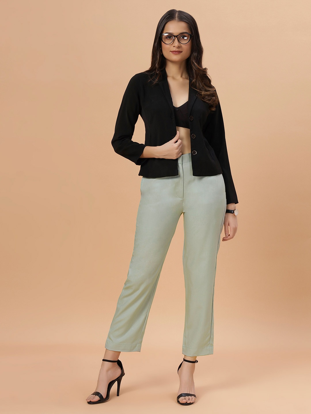 

Bottoms.love Women Solid Straight Fit Formal Trousers, Beige