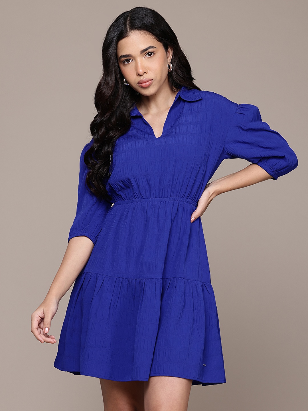 

Nautica Textured A-Line Mini Dress, Blue