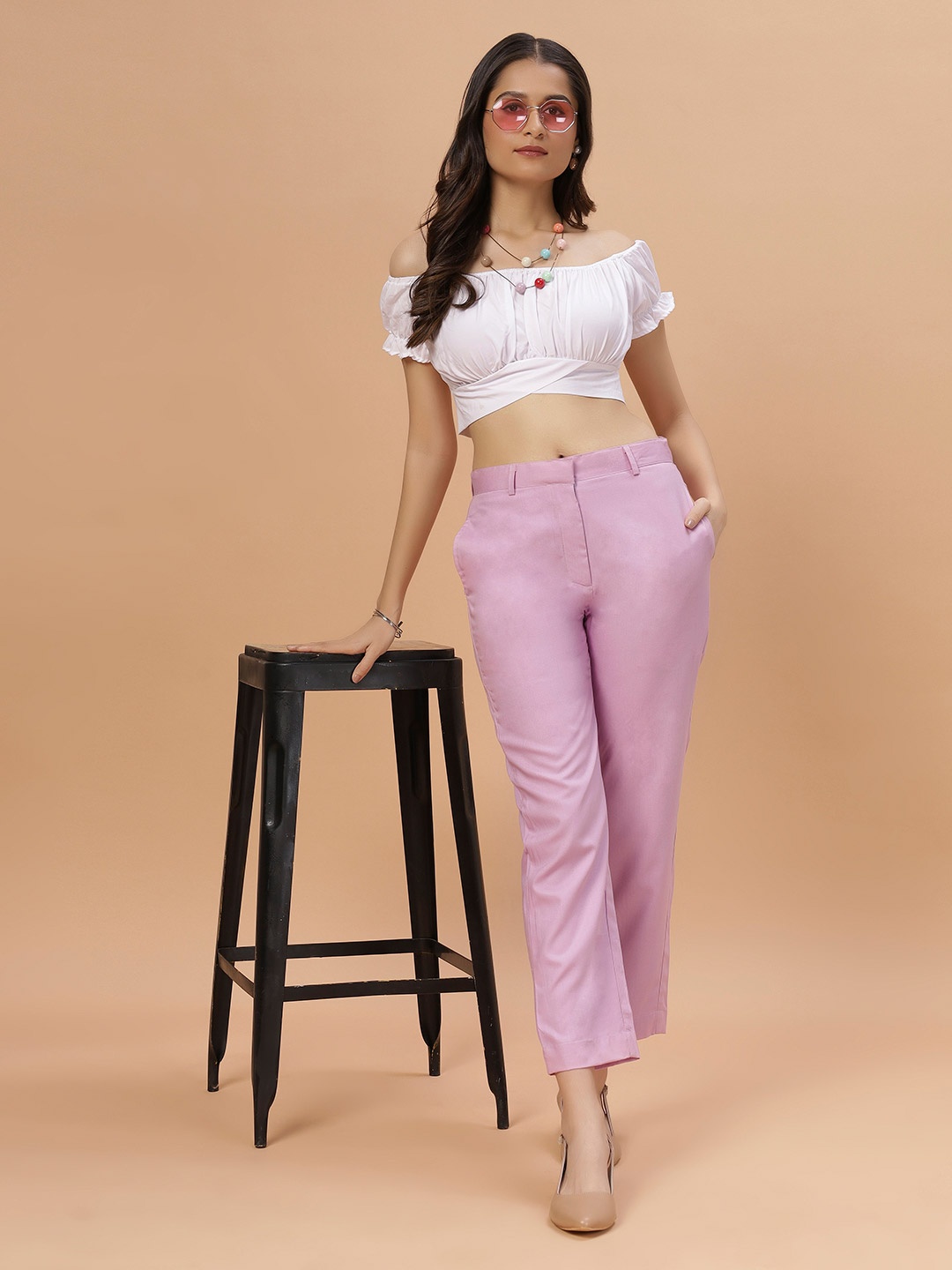 

Bottoms.love Women Solid Smart Plain Formal Trousers, Purple