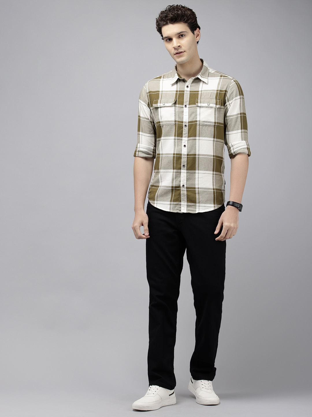 

Pepe Jeans Pure Cotton Tartan Checked Casual Shirt, Olive