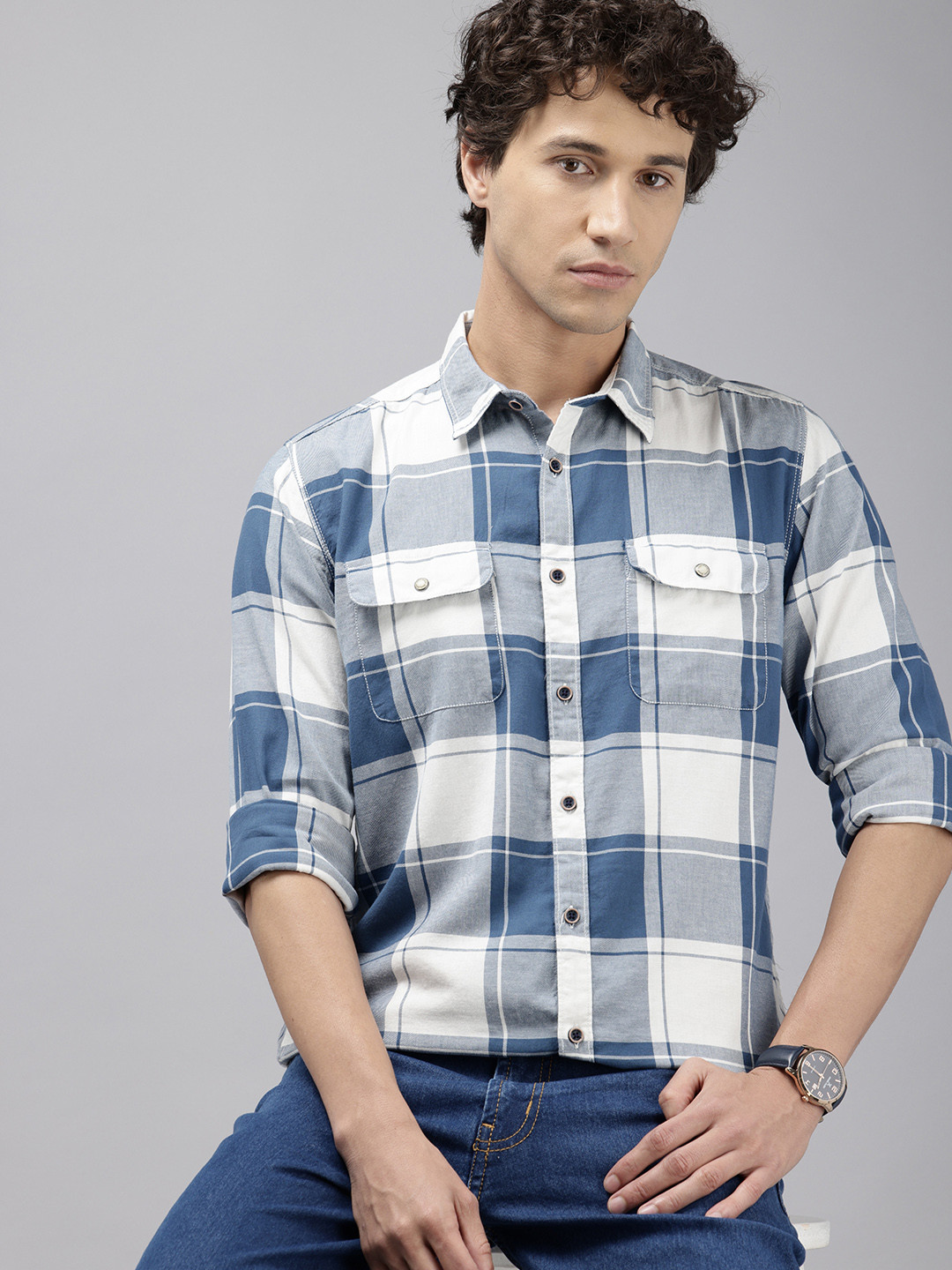 

Pepe Jeans Pure Cotton Tartan Checked Casual Shirt, Blue