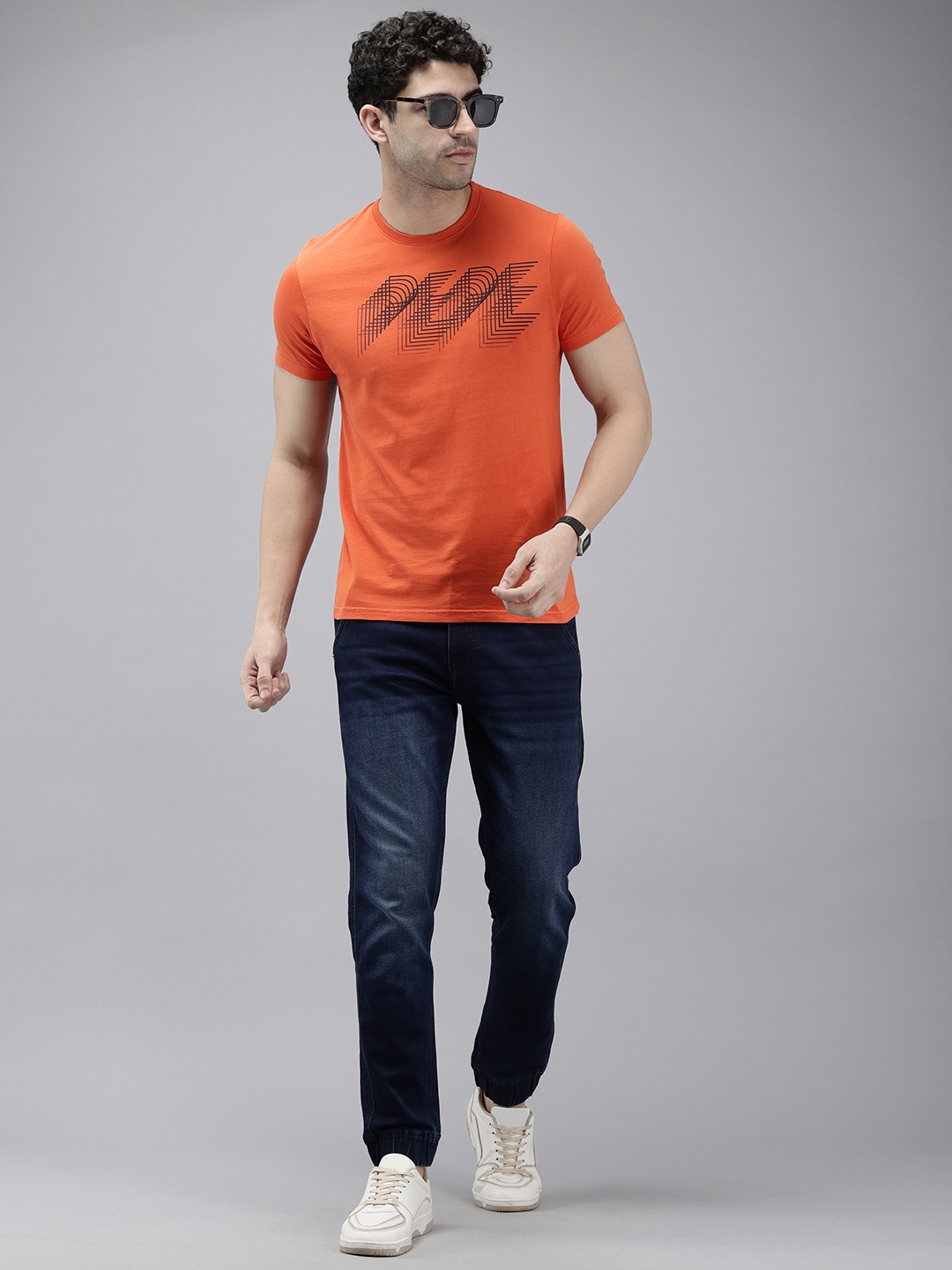 

Pepe Jeans Brand Logo Printed Pure Cotton Slim Fit T-shirt, Orange