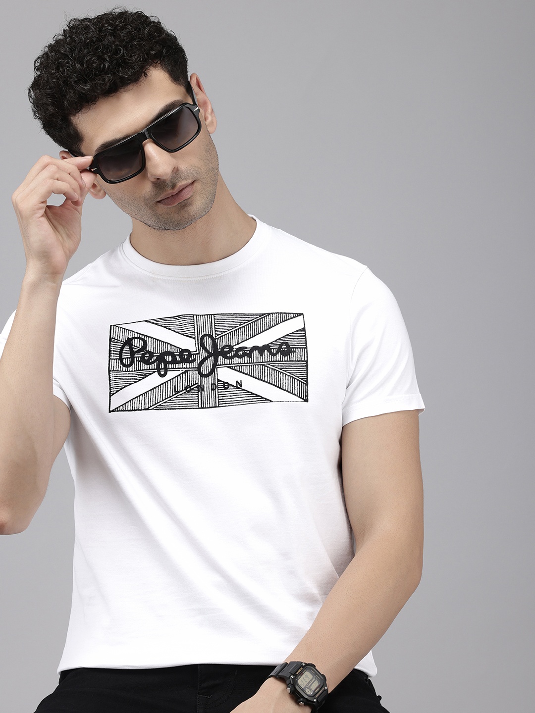 

Pepe Jeans Brand Logo Printed Pure Cotton Slim Fit T-shirt, White