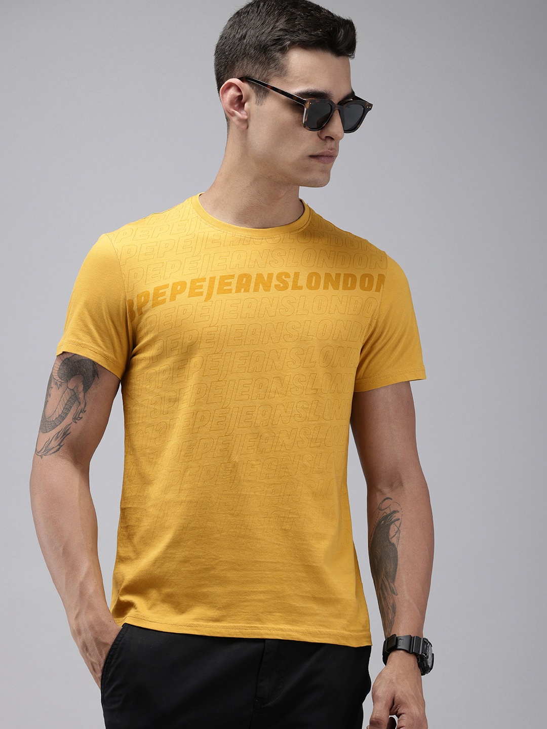 

Pepe Jeans Brand Logo Printed Pure Cotton Slim Fit T-shirt, Mustard