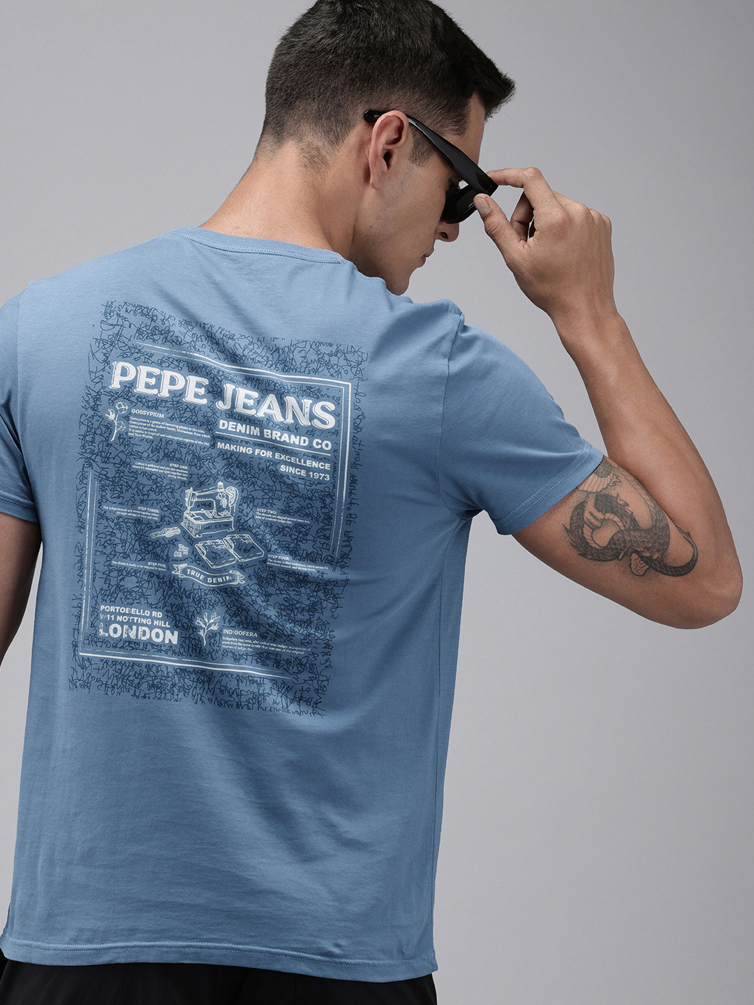 

Pepe Jeans Graphic Printed Pure Cotton Slim Fit T-shirt, Blue