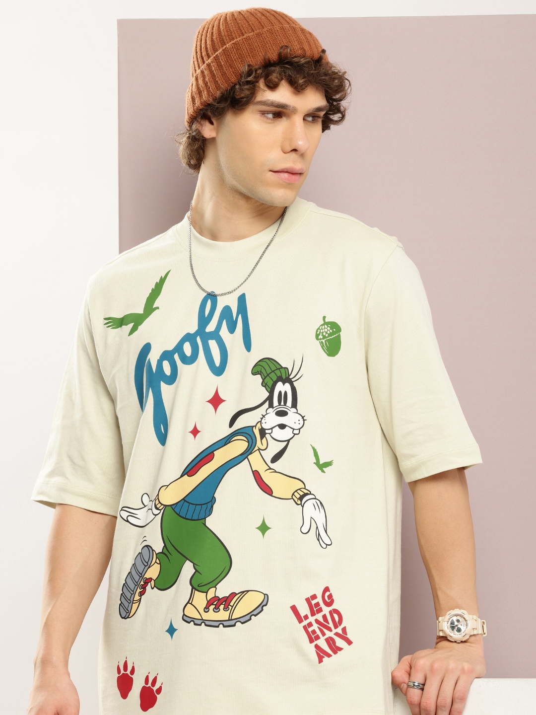 

Kook N Keech Men Goofy Printed Pure Cotton T-shirt, Beige