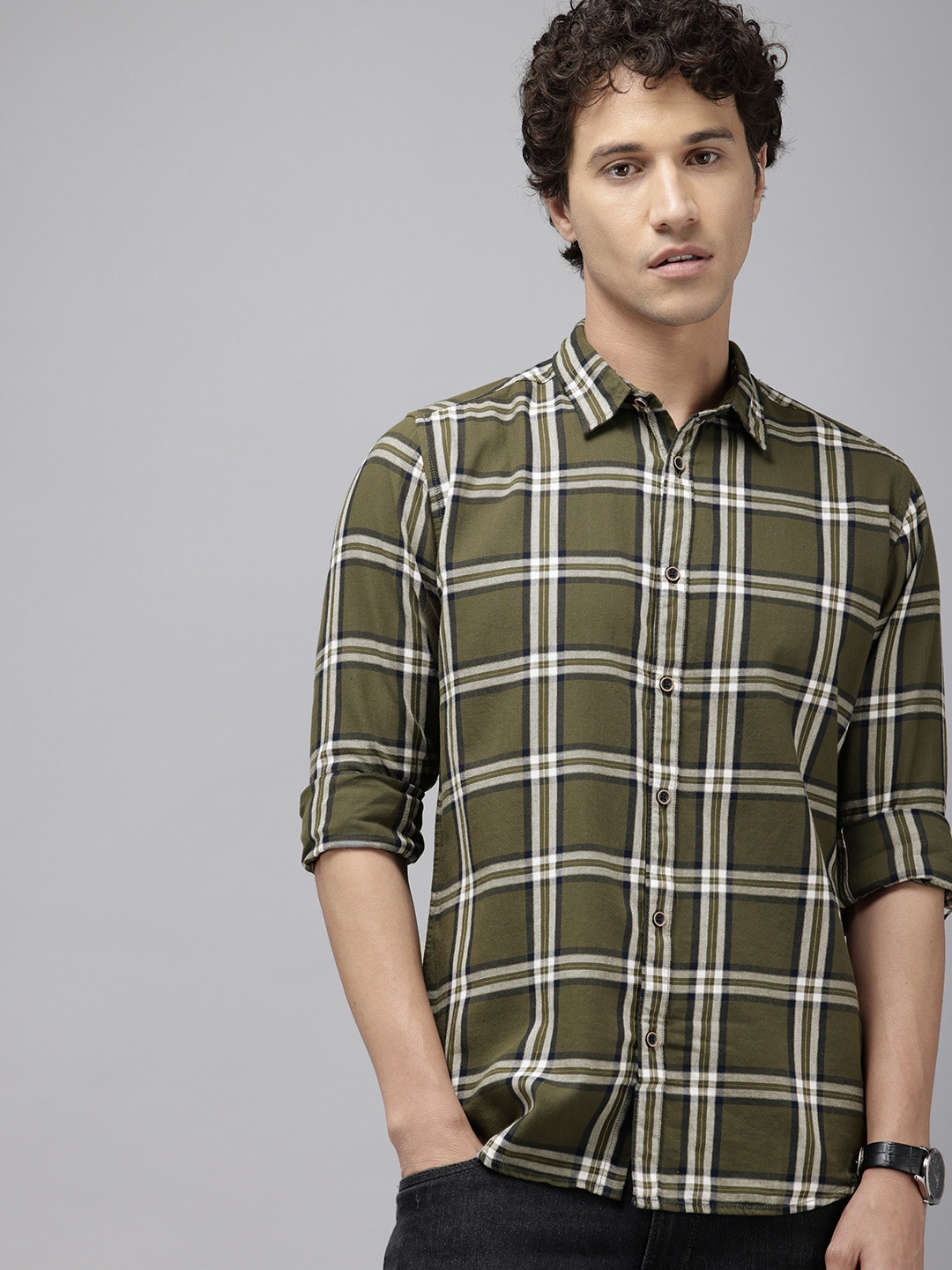 

Pepe Jeans Pure Cotton Checked Casual Shirt, Olive