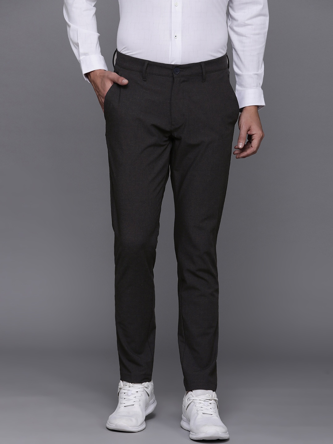 

Louis Philippe Ath.Work Men Comfy Tapered Fit Chinos Trousers, Charcoal