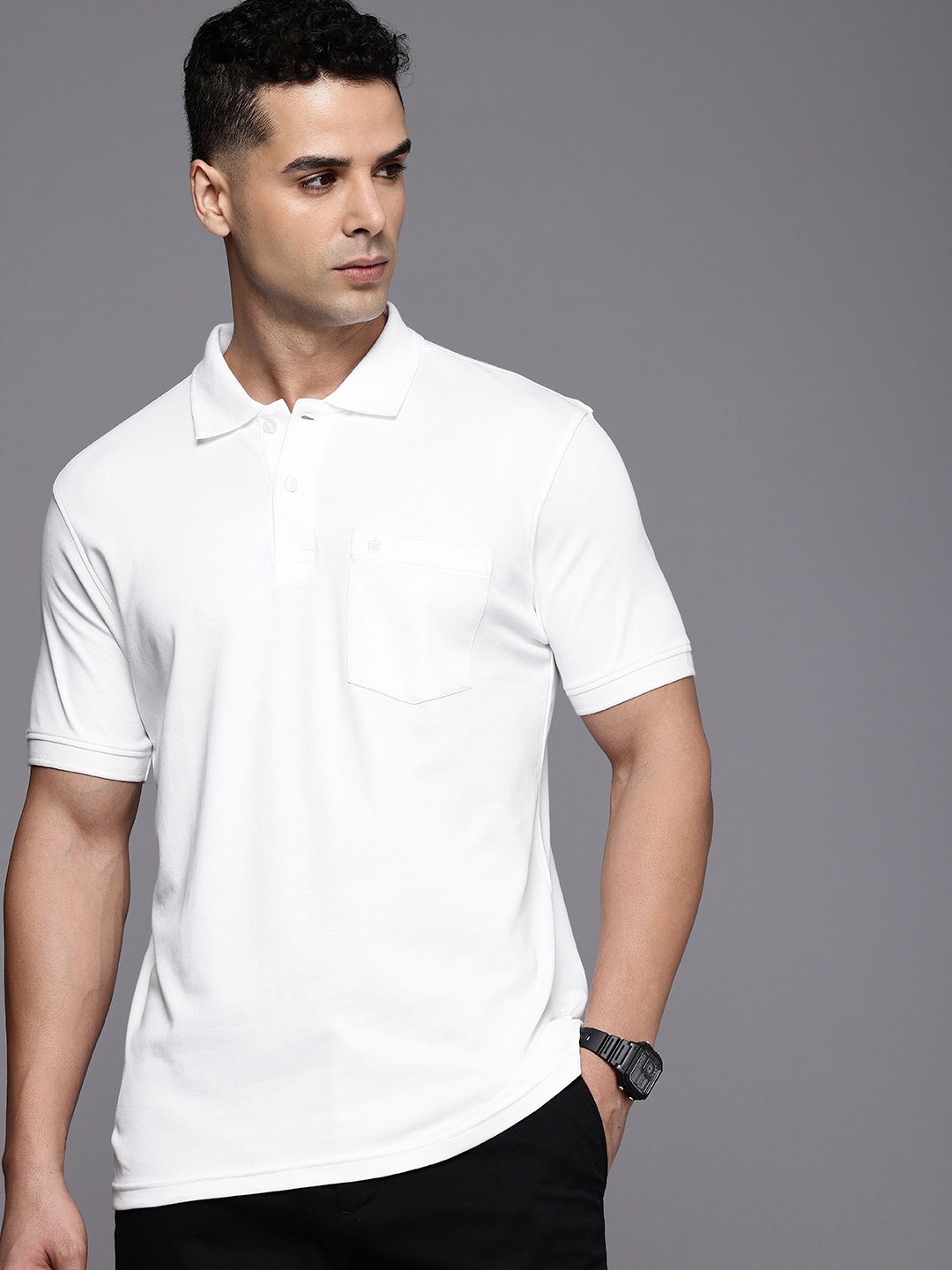 

Louis Philippe Polo Collar Pure Cotton Pockets T-shirt, White