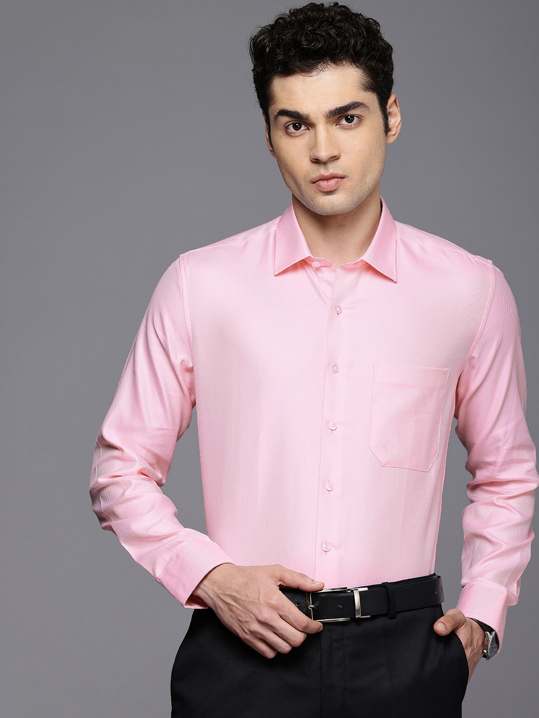 

Louis Philippe Pure Cotton Self Striped Slim Fit Opaque Formal Shirt, Pink