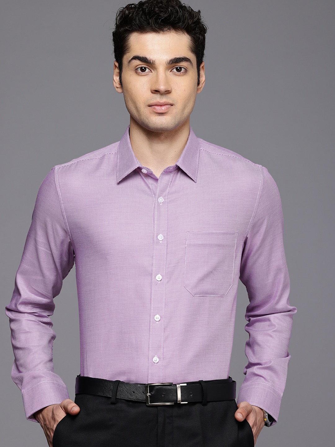 

Louis Philippe Pure Cotton Self Design Textured Slim Fit Formal Shirt, Purple