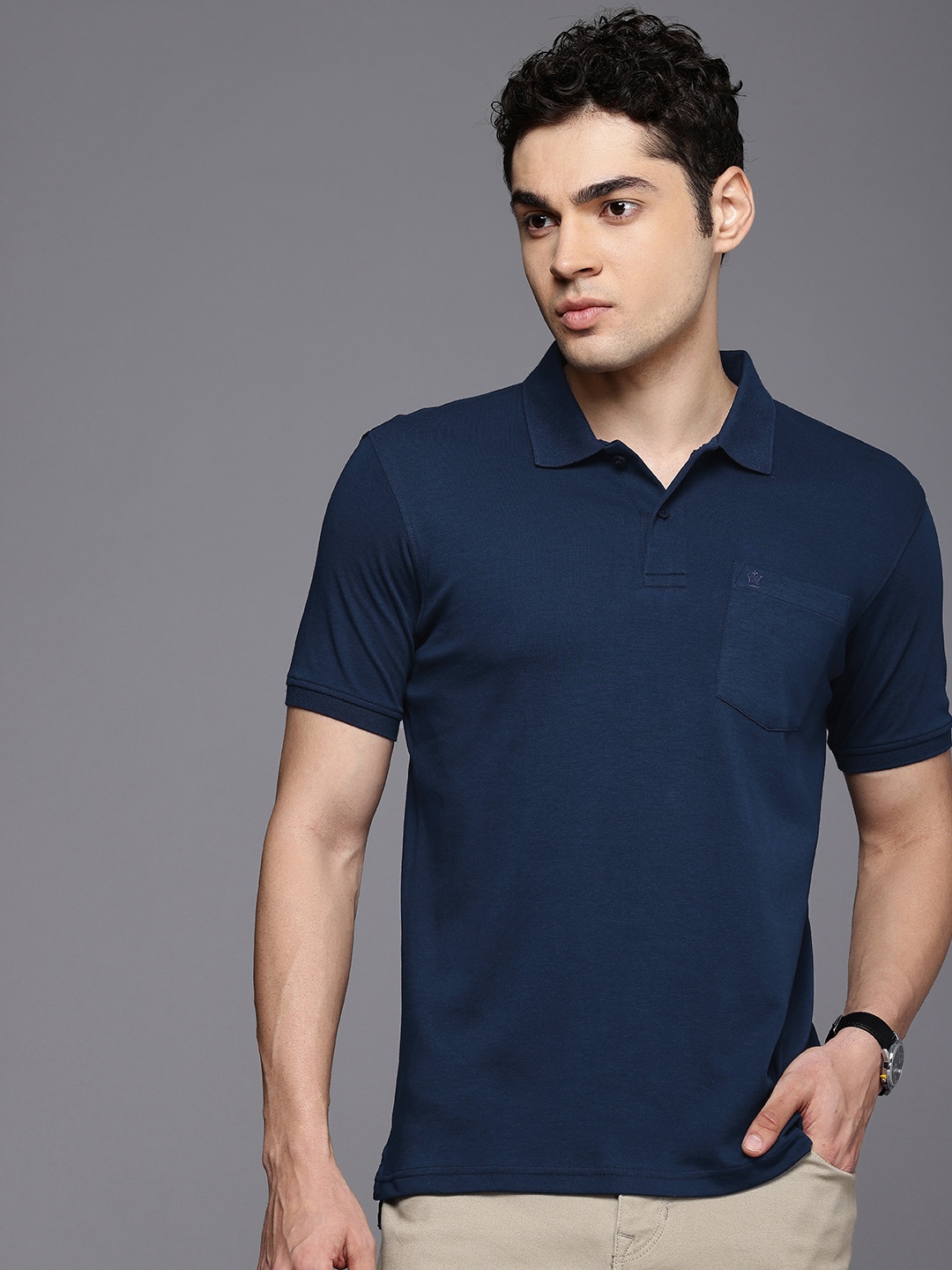 

Louis Philippe Polo Collar Pure Cotton Pockets T-shirt, Navy blue