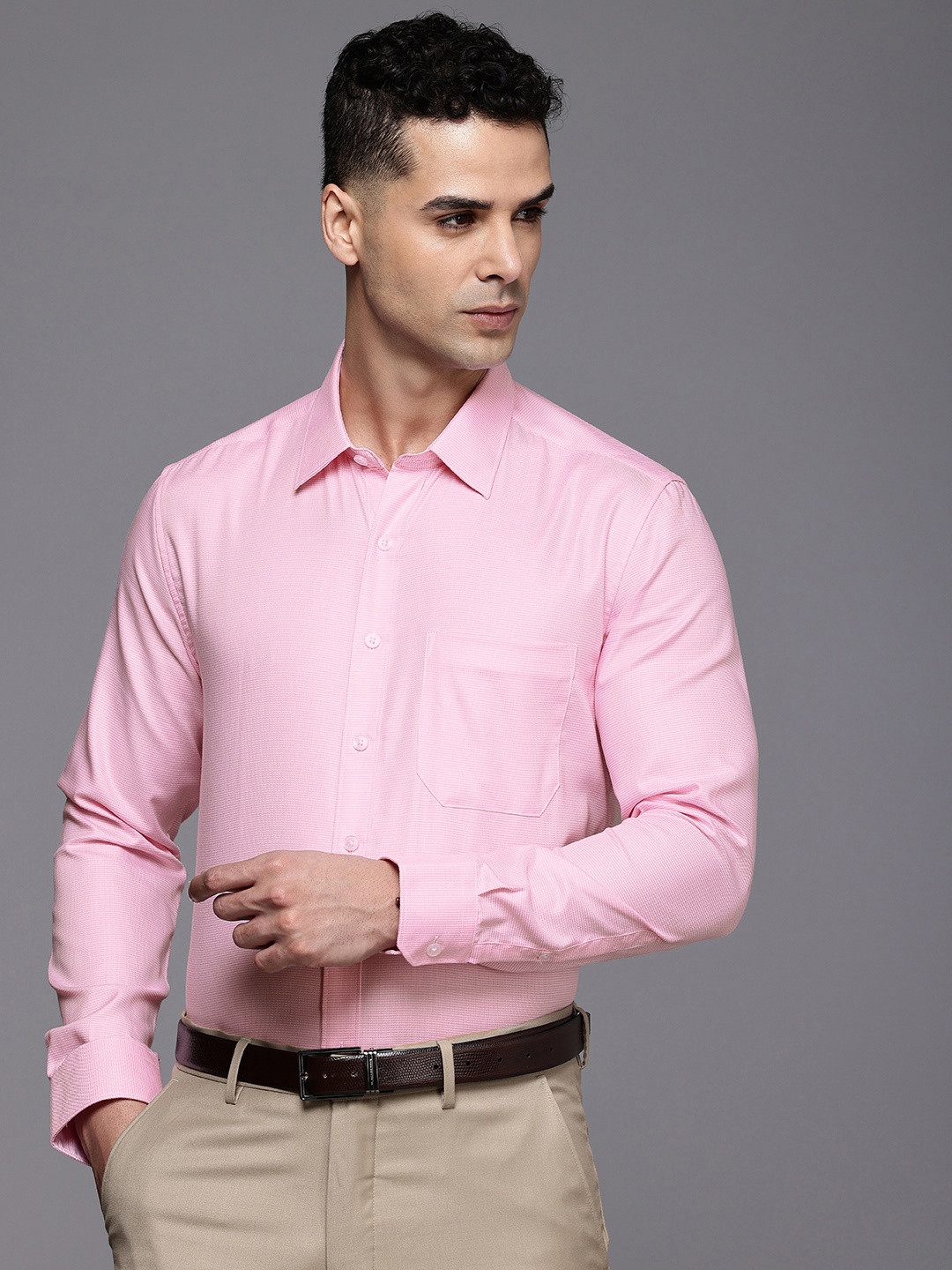 

Louis Philippe Pure Cotton Self Design Slim Fit Textured Formal Shirt, Pink