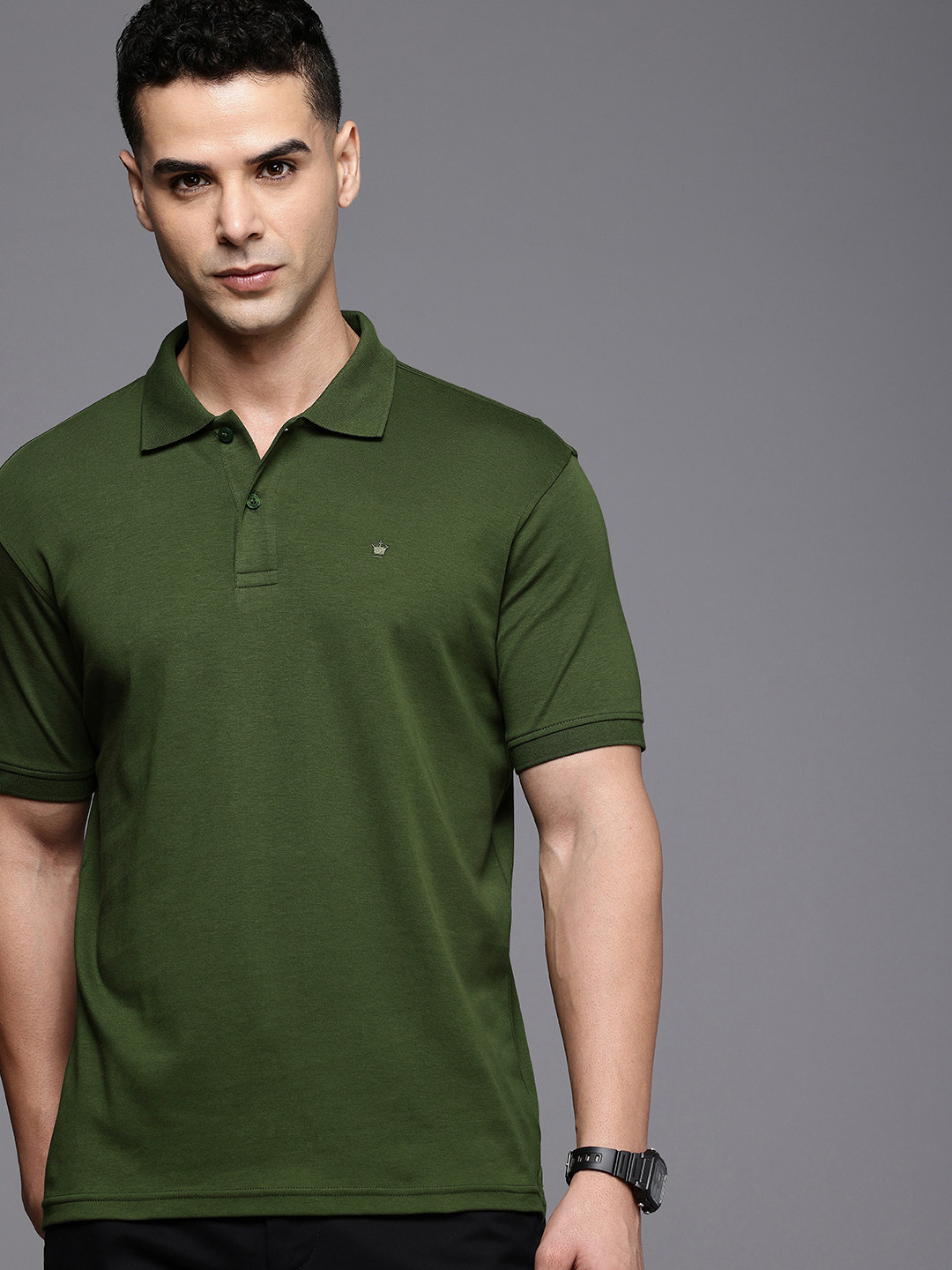 

Louis Philippe Pure Cotton Polo Collar Casual T-shirt, Olive