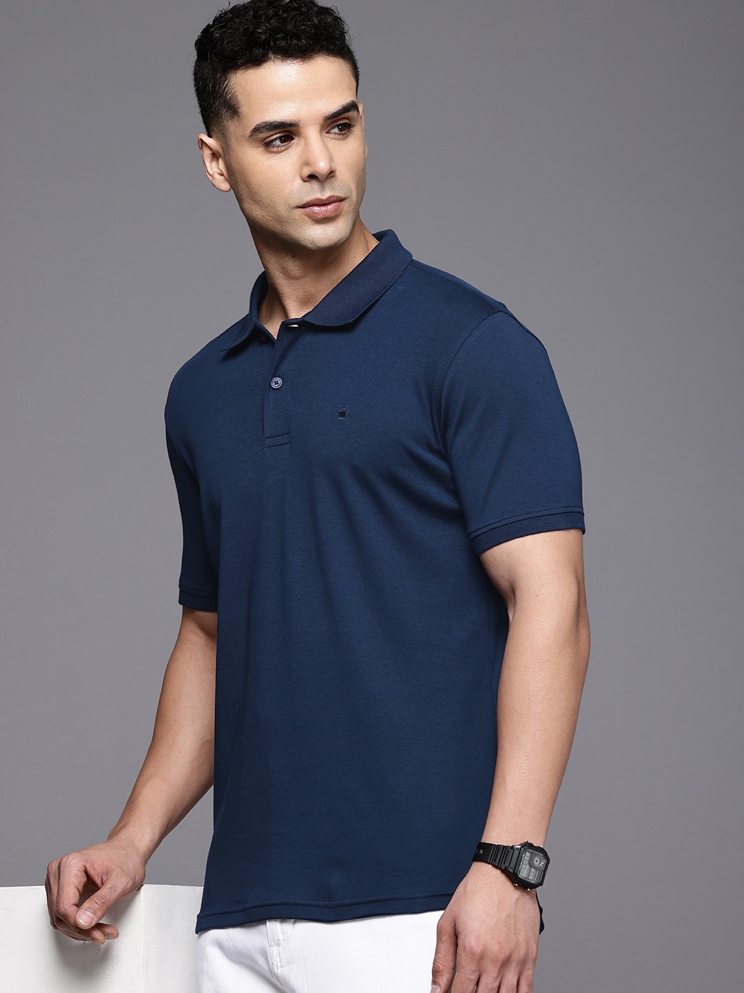 

Louis Philippe Polo Collar Pure Cotton T-shirt, Navy blue