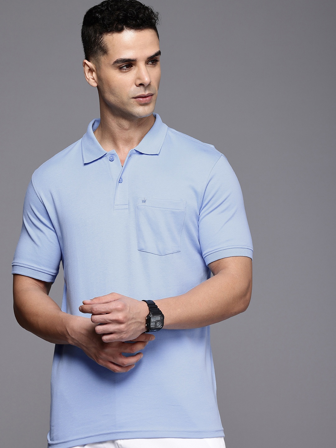 

Louis Philippe Pure Cotton Polo Collar Pockets Casual T-shirt, Blue