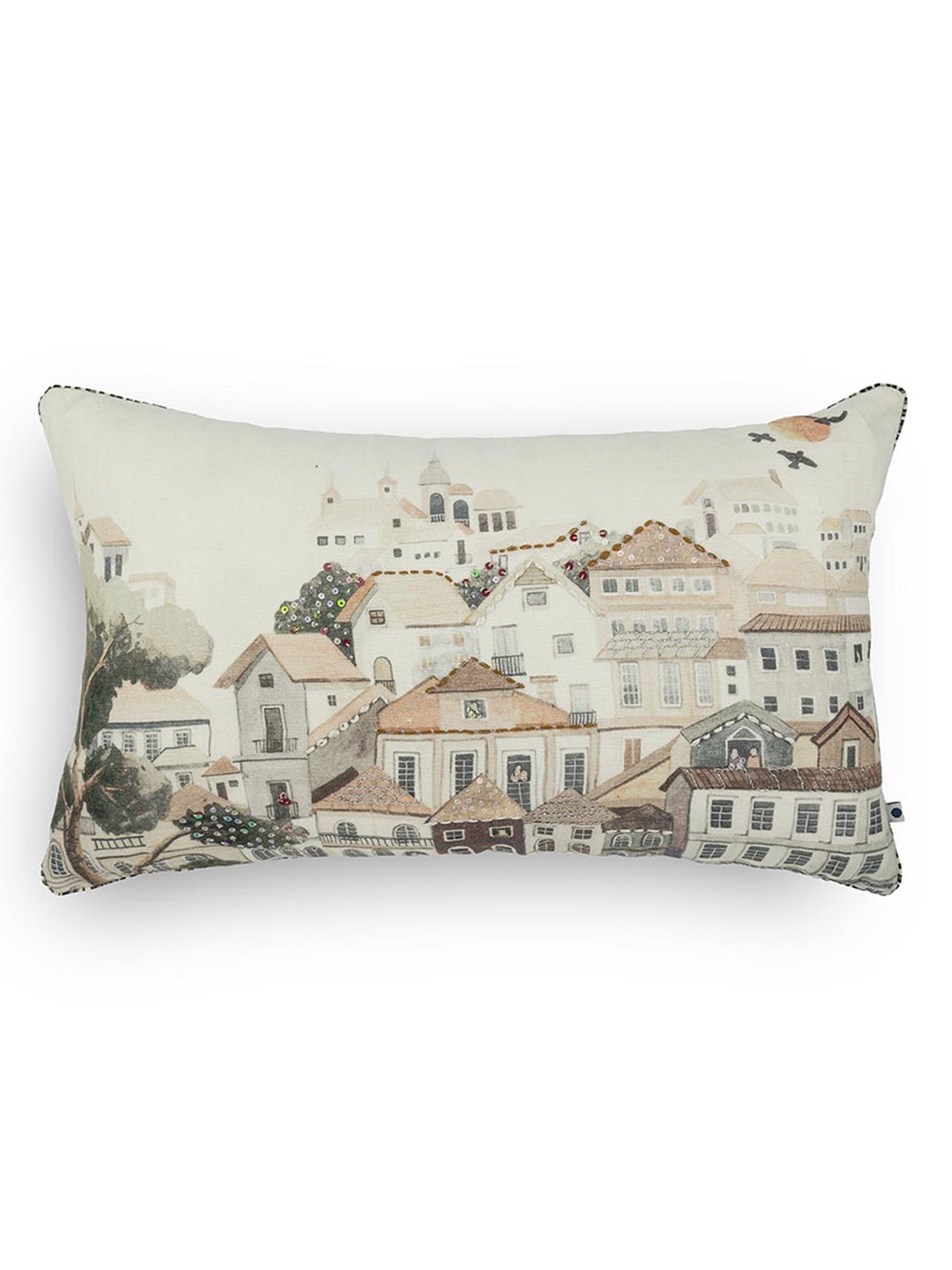 

ONSETHOMES Cream-Colored Embroidered Cushion
