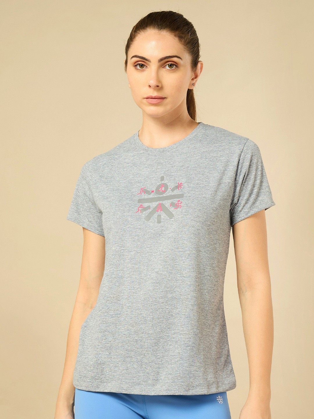 

CULT Women Moisture Wicking Graphic Printed Round Neck T-shirt, Grey
