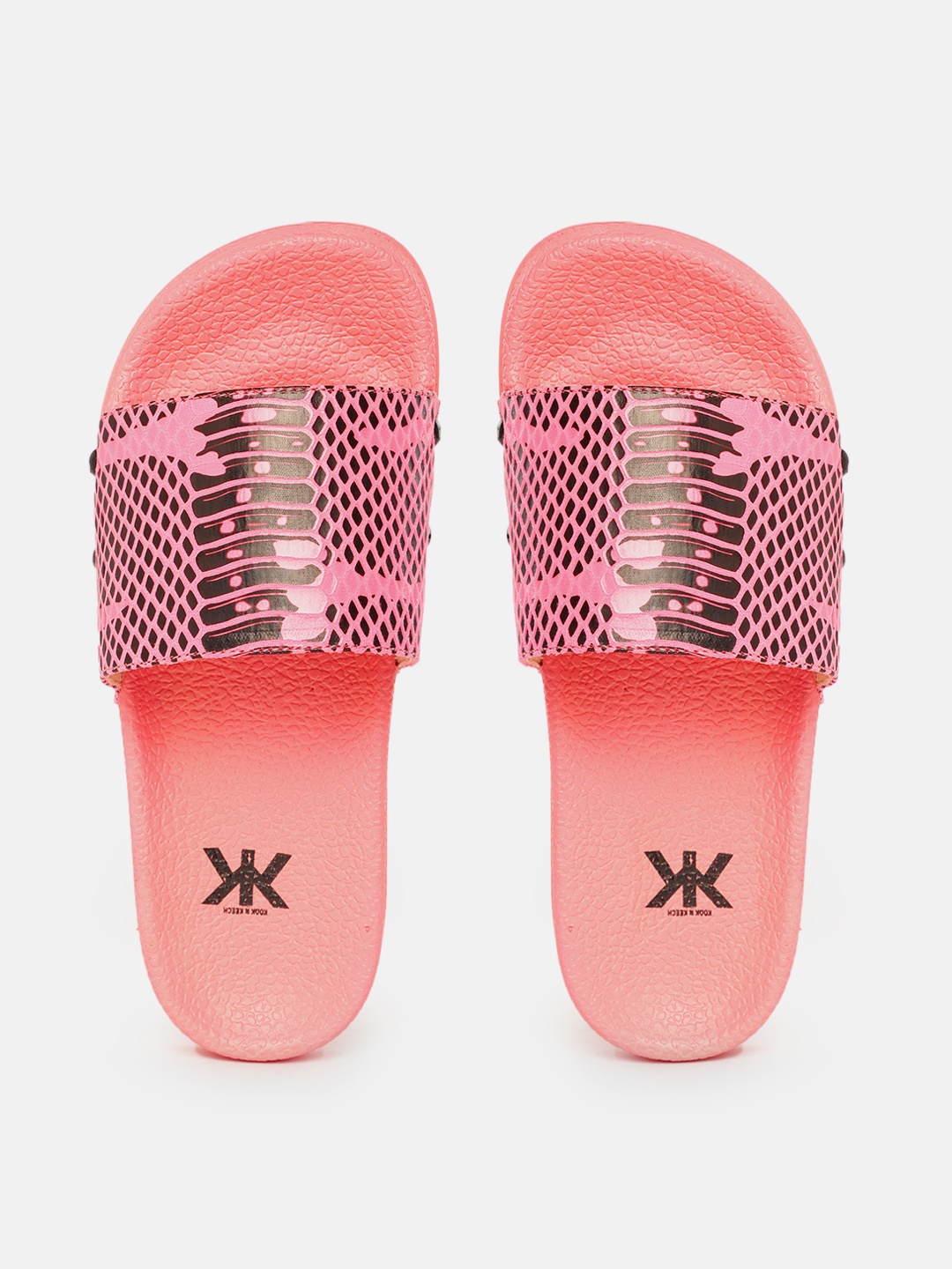 

Kook N Keech Women Snake Skin Printed Sliders, Pink