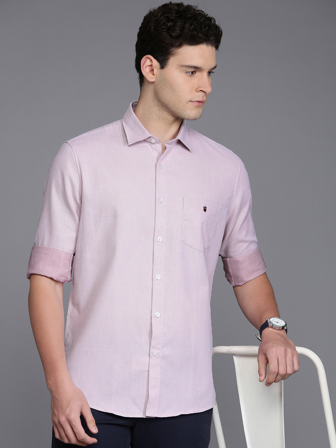 

Louis Philippe Sport Self Design Textured Slim Fit Opaque Casual Shirt, Pink