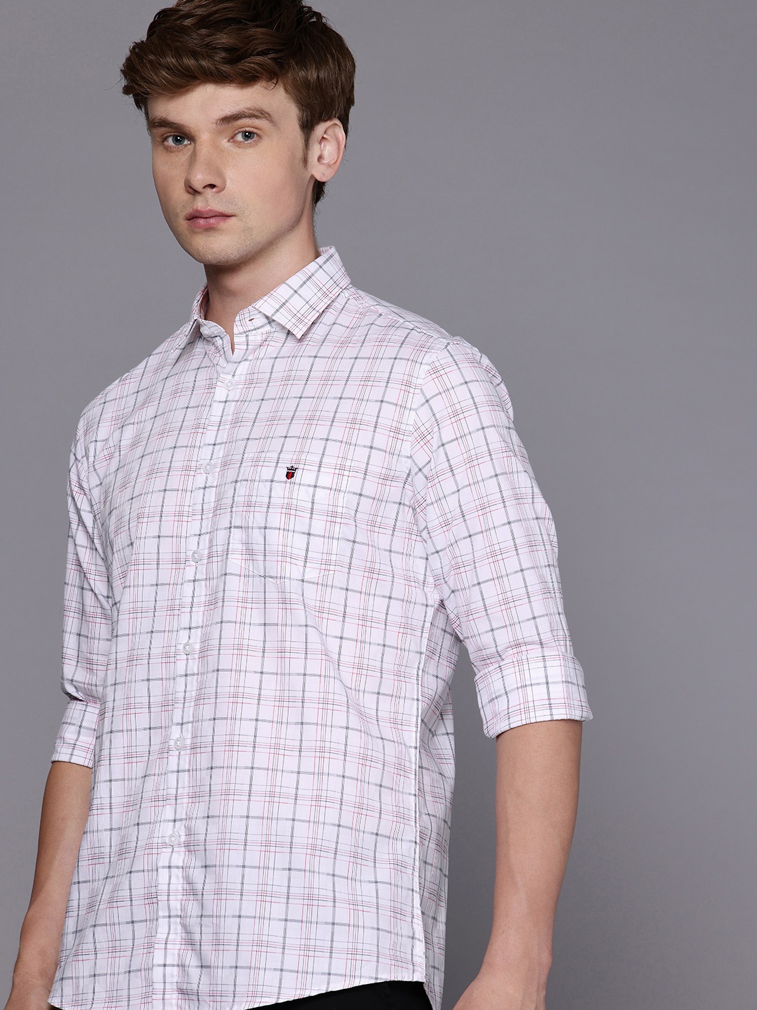 

Louis Philippe Sport Slim Fit Opaque Checked Pure Cotton Casual Shirt, White