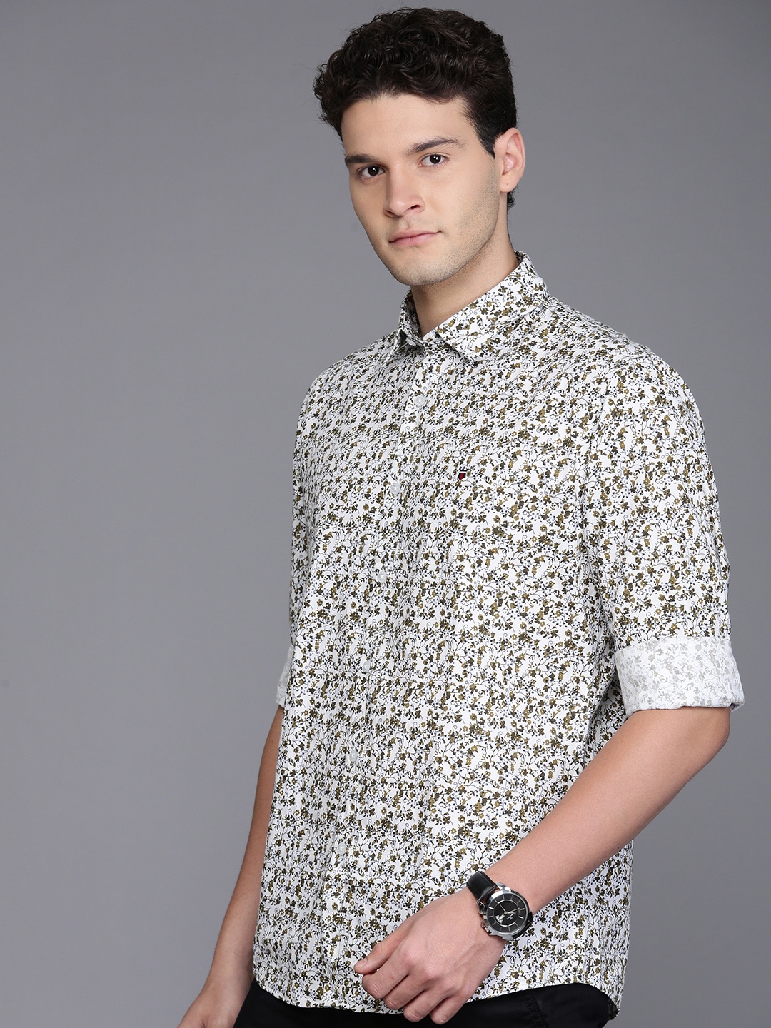

Louis Philippe Sport Pure Cotton Slim Fit Floral Printed Casual Shirt, White