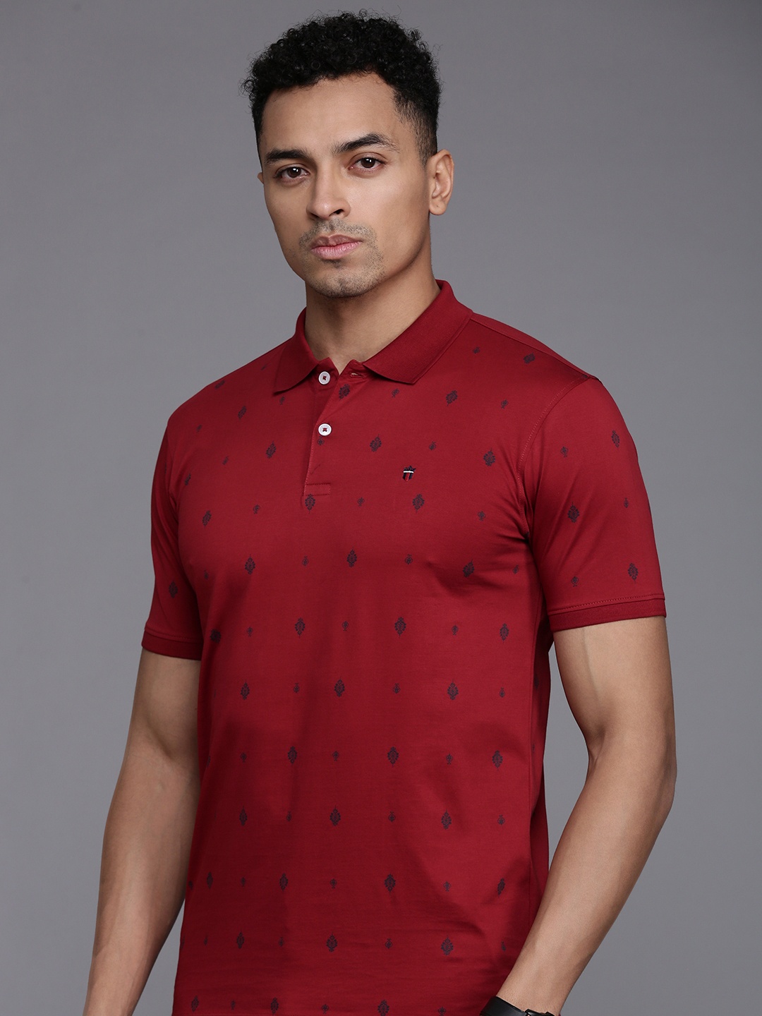 

Louis Philippe Sport Ethnic Printed Polo Collar Pure Cotton Slim Fit T-shirt, Red