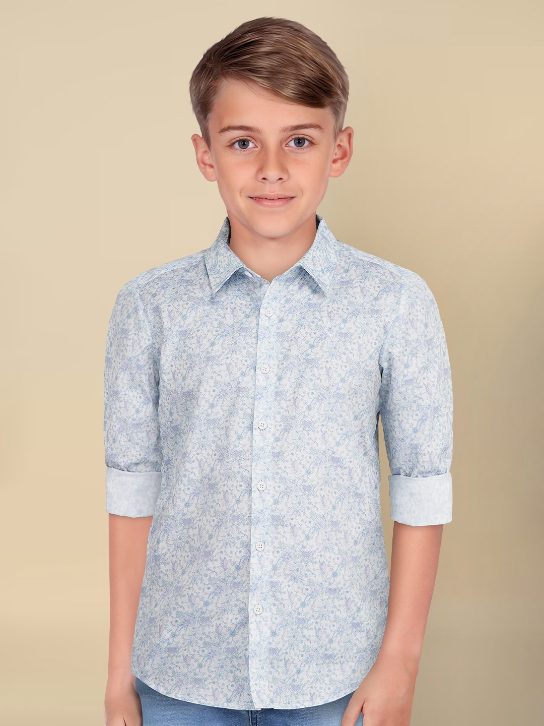 

Allen Solly Junior Boys Slim Fit Floral Opaque Printed Casual Shirt, White