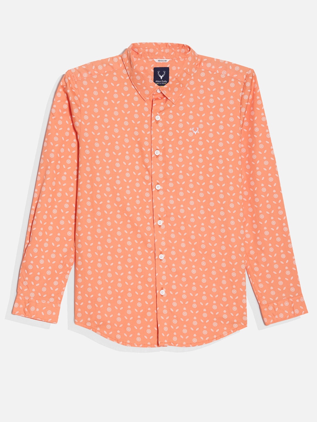 Allen Solly Junior Boys Slim Fit Floral Opaque Printed Casual Shirt, Orange