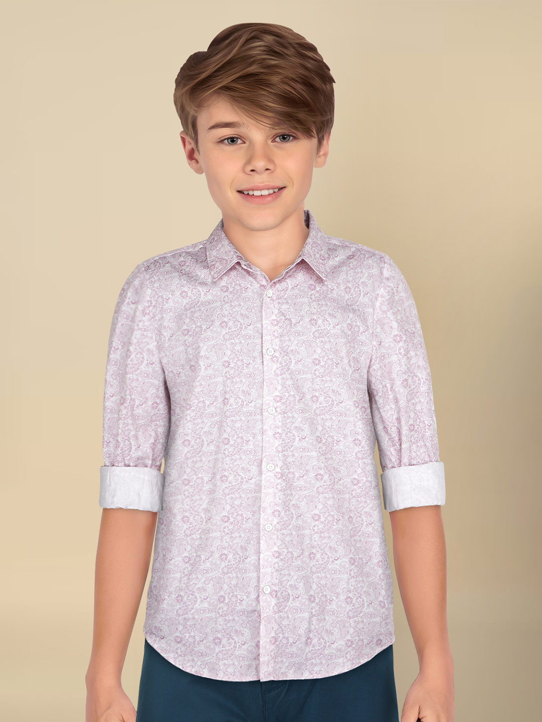 

Allen Solly Junior Boys Spread Collar Floral Printed Slim Fit Casual Shirt, Pink