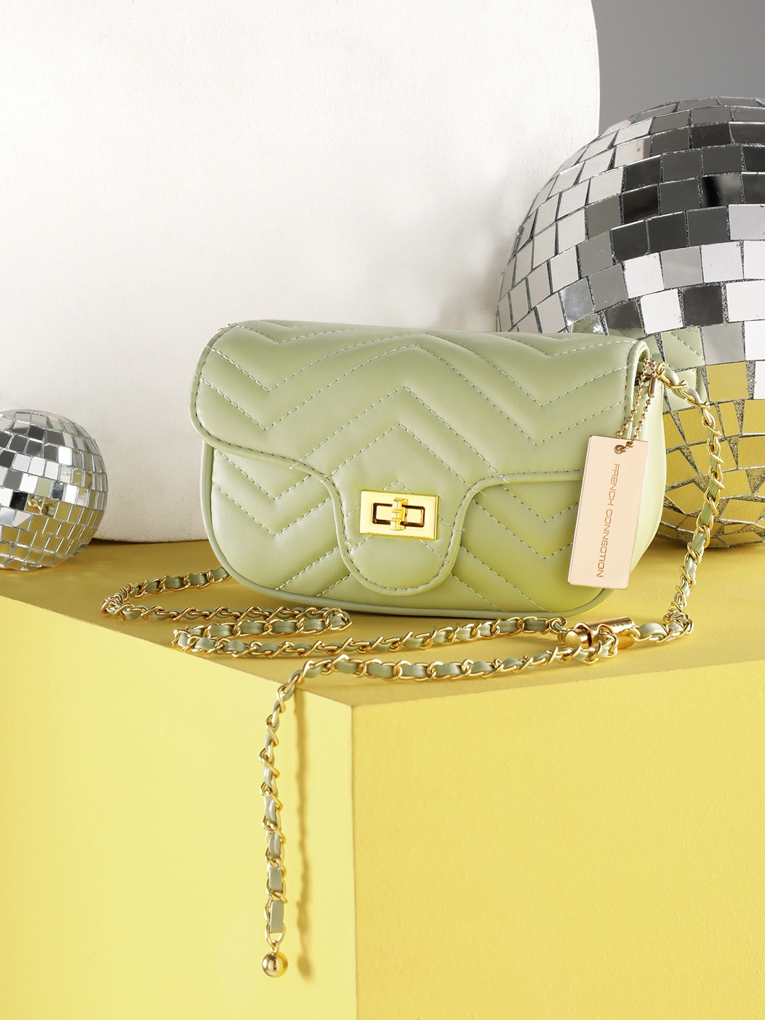 

French Connection Quilted Design Sling Bag, Green
