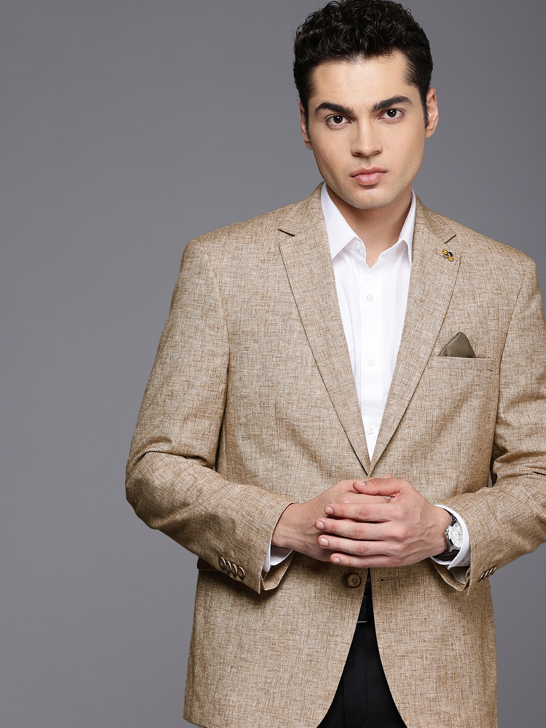 

Theme Men Single-Breasted Formal Blazer, Beige
