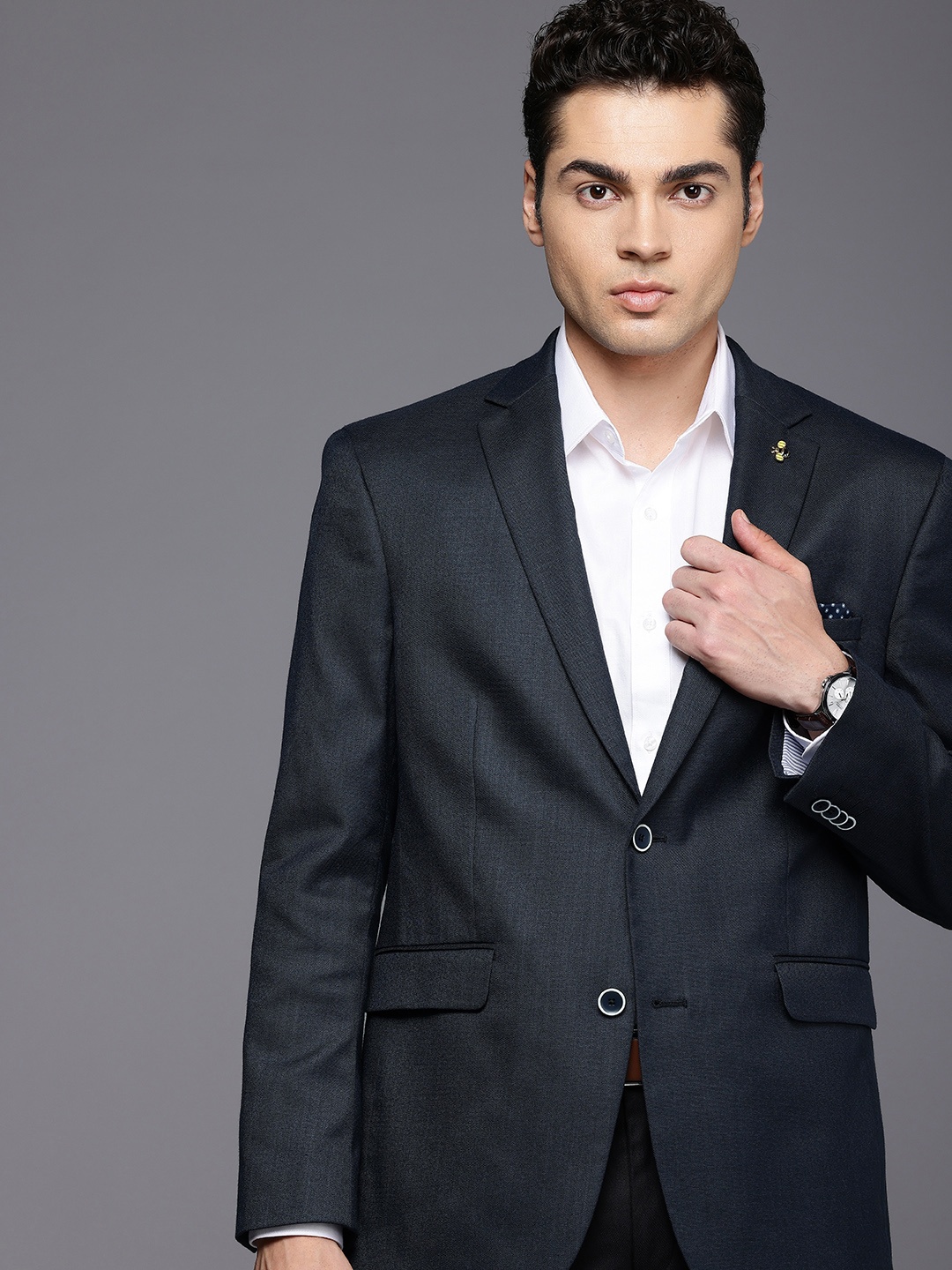 

Theme Men Single-Breasted Formal Blazer, Navy blue