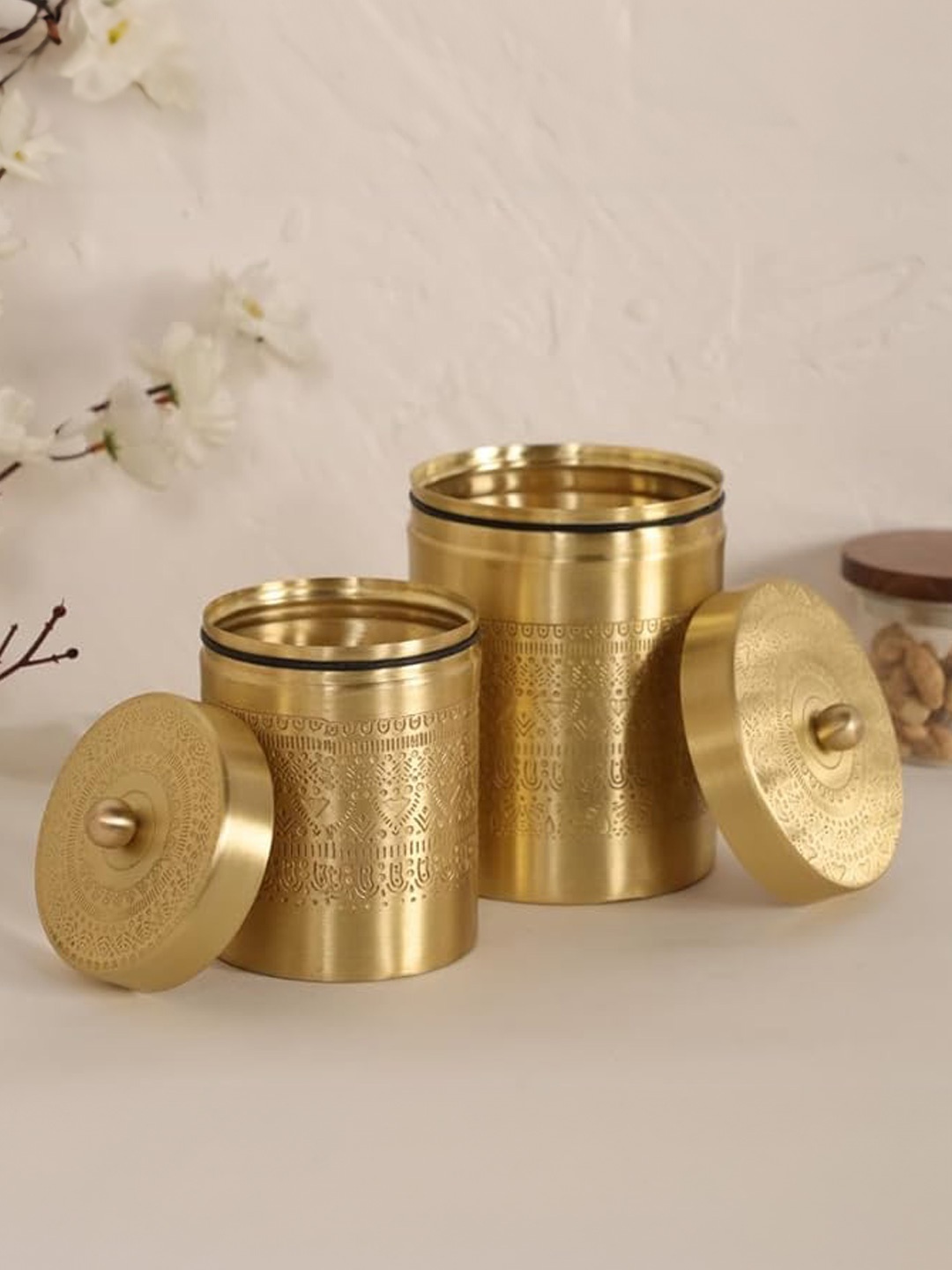 

Peepul Tree 2 Pieces Containers With Lids, Gold