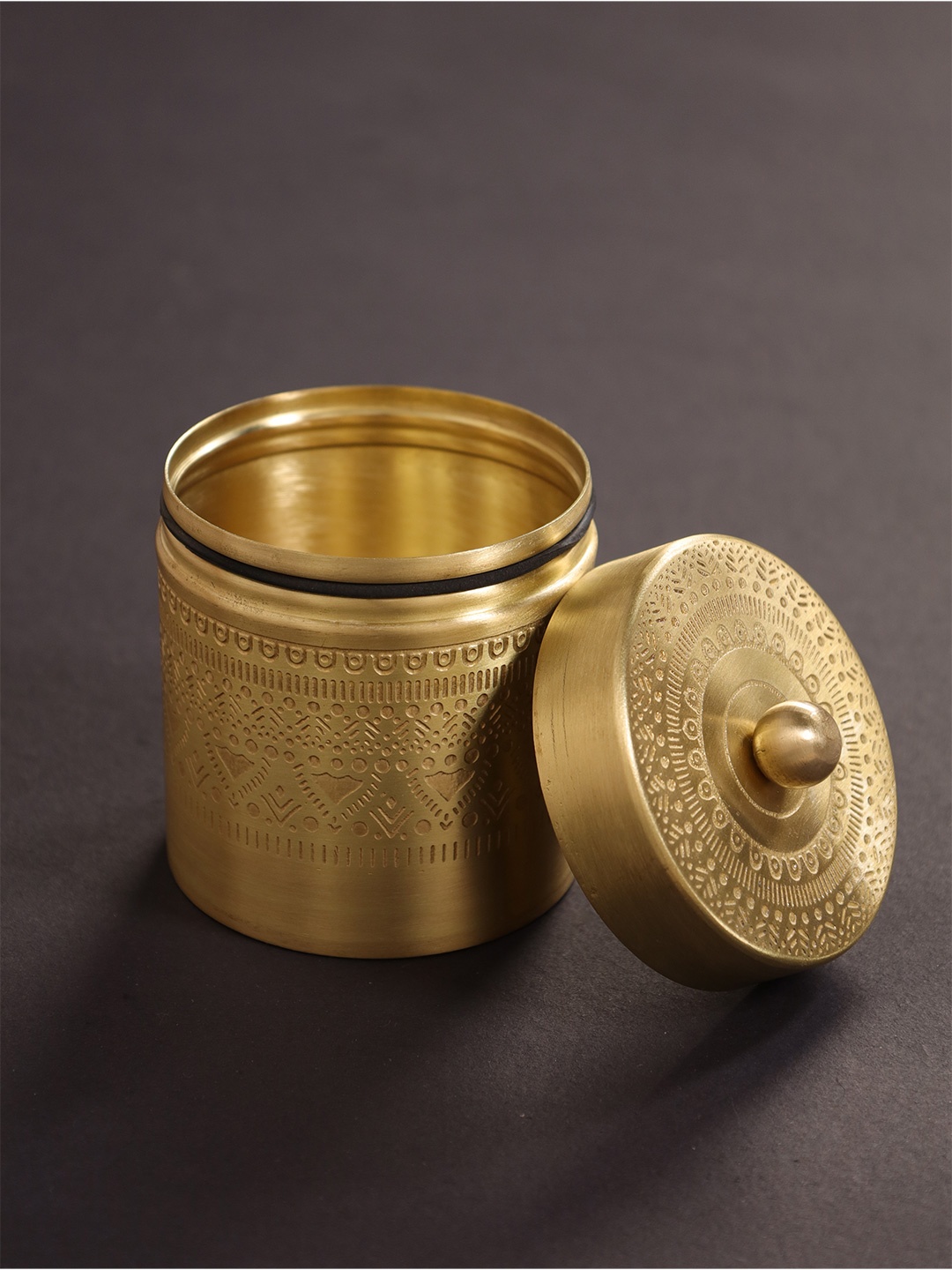 

Peepul Tree Textured Brass Jar with Lid, Gold
