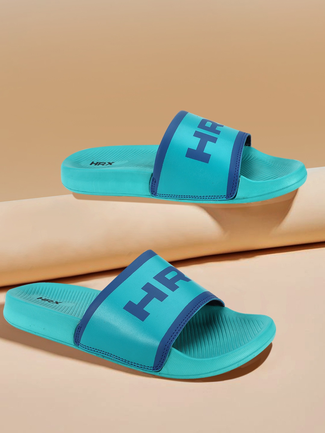 

HRX by Hrithik Roshan Men Printed Sliders, Turquoise blue