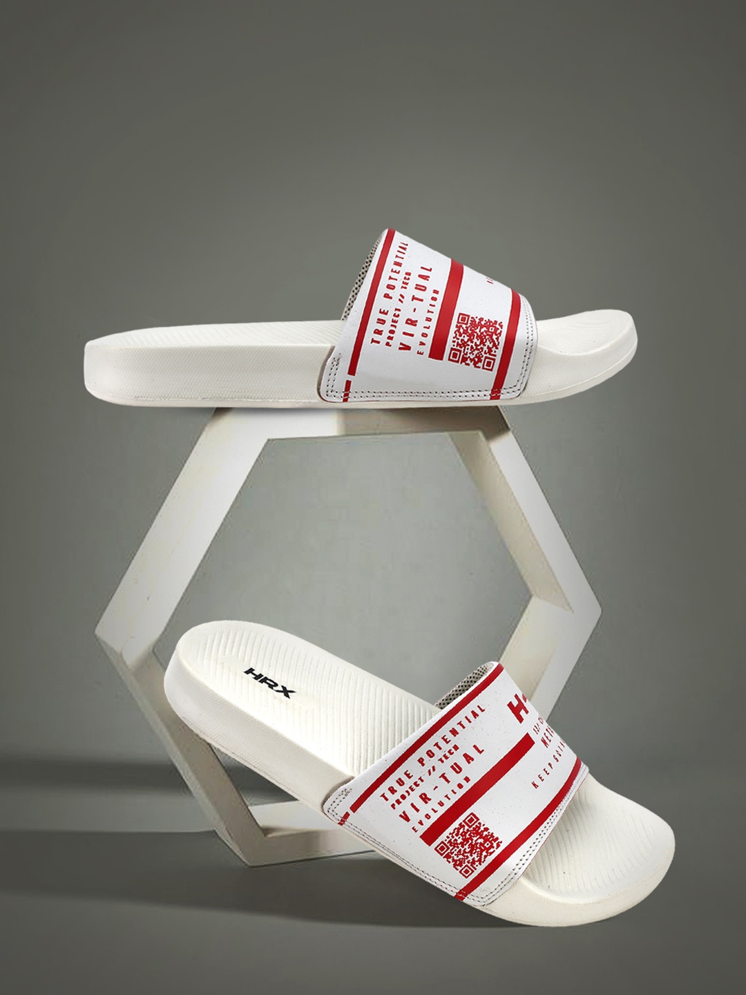 

HRX by Hrithik Roshan Men Printed Sliders, White