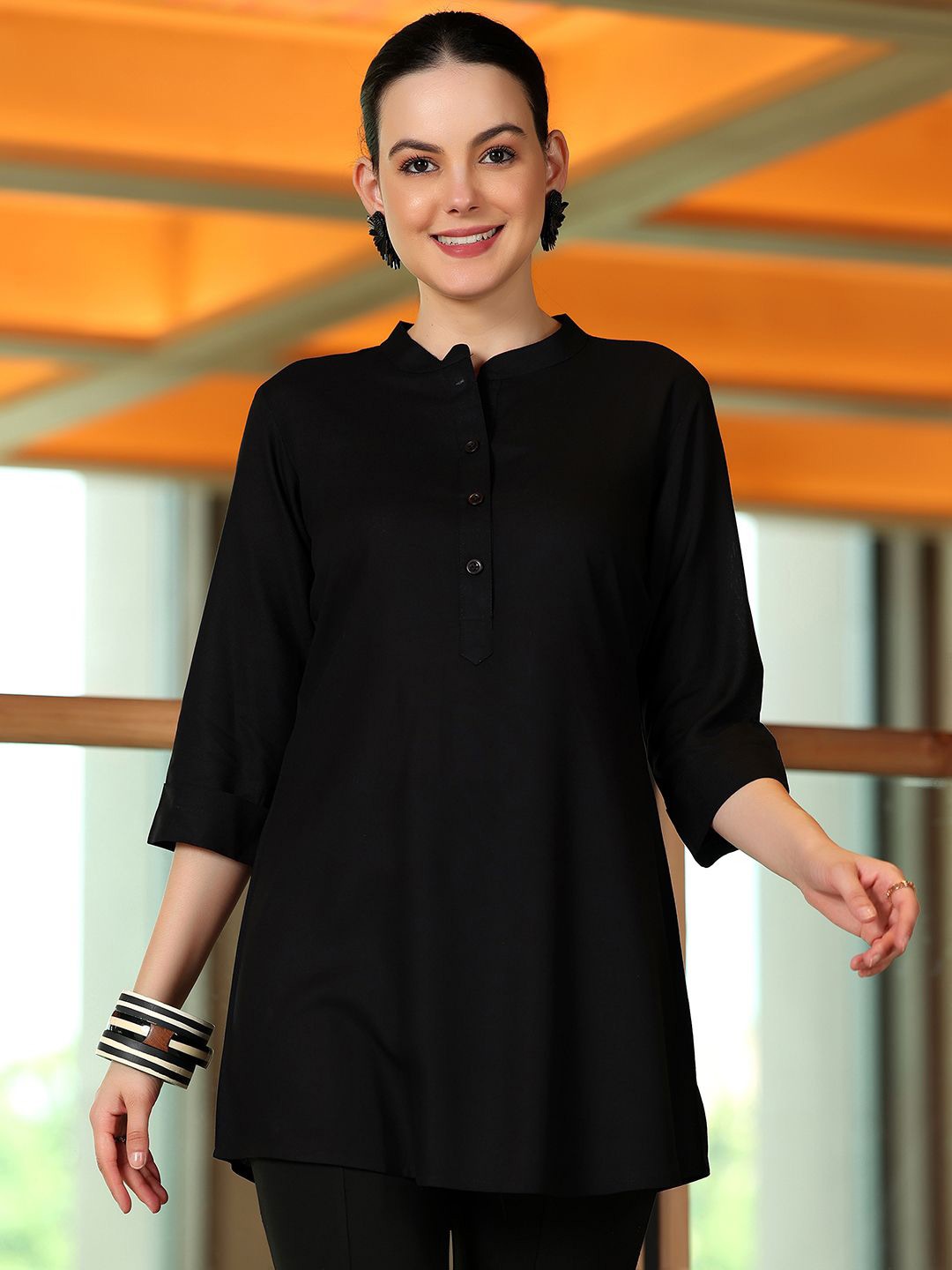 

Libas Mandarin Collar Tunic, Black