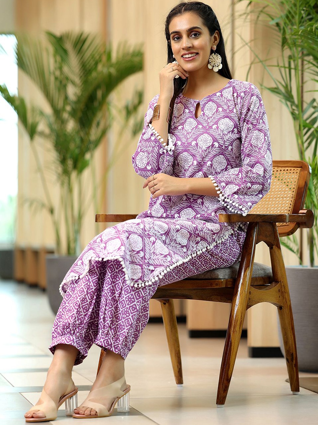 

Libas Ethnic Motifs Printed Straight Pure Cotton Kurta with Salwar, Lavender
