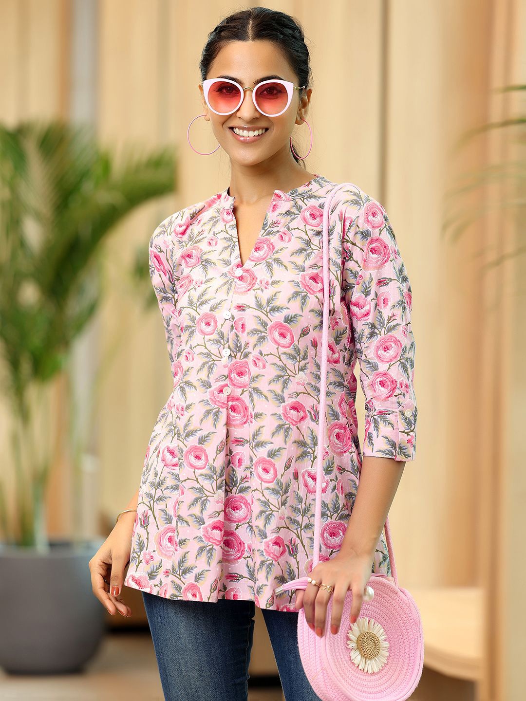 

Libas Floral Printed Pure Cotton Kurti, Pink