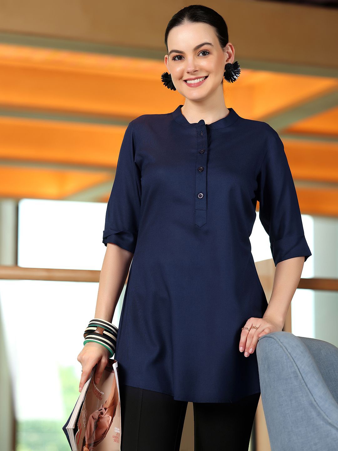 

Libas Mandarin Collar Tunic, Navy blue