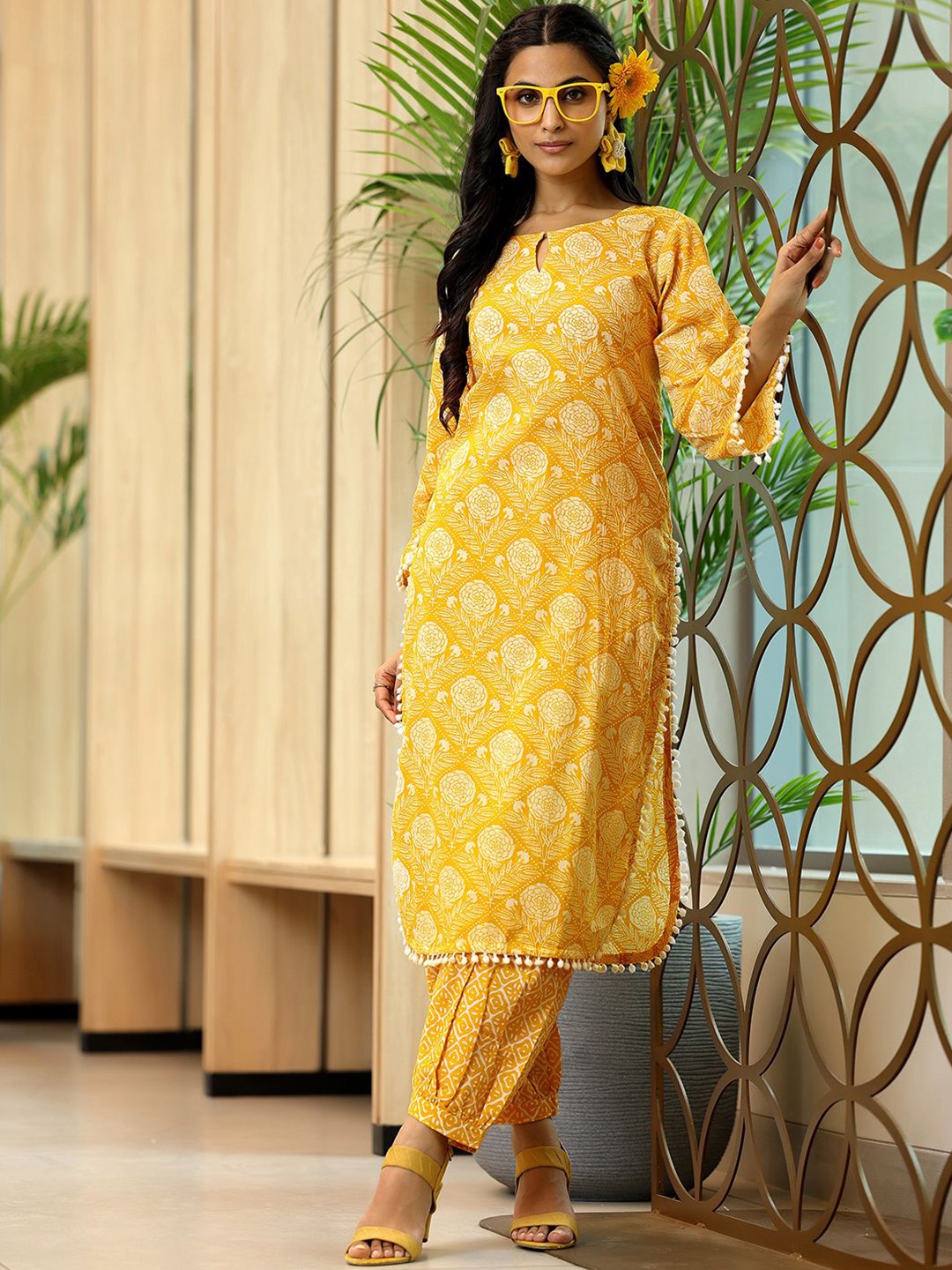 

Libas Floral Printed Pure Cotton Straight Kurta With Salwar, Yellow