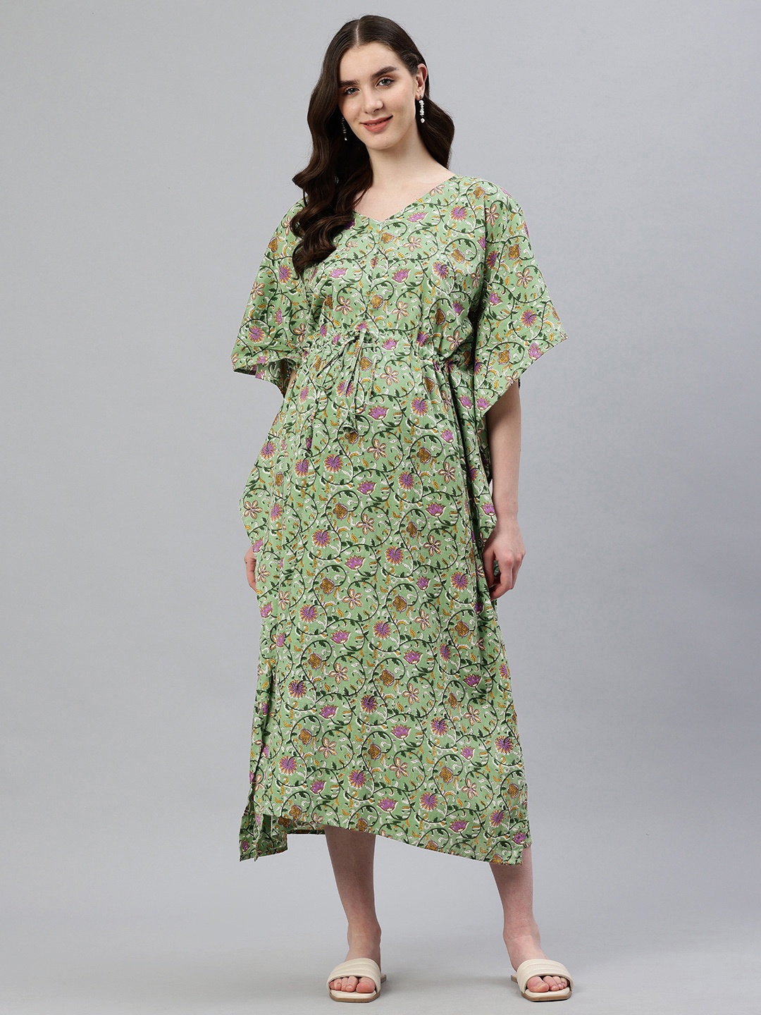 

Swishchick Floral Print Kaftan Midi Maternity Dress, Green