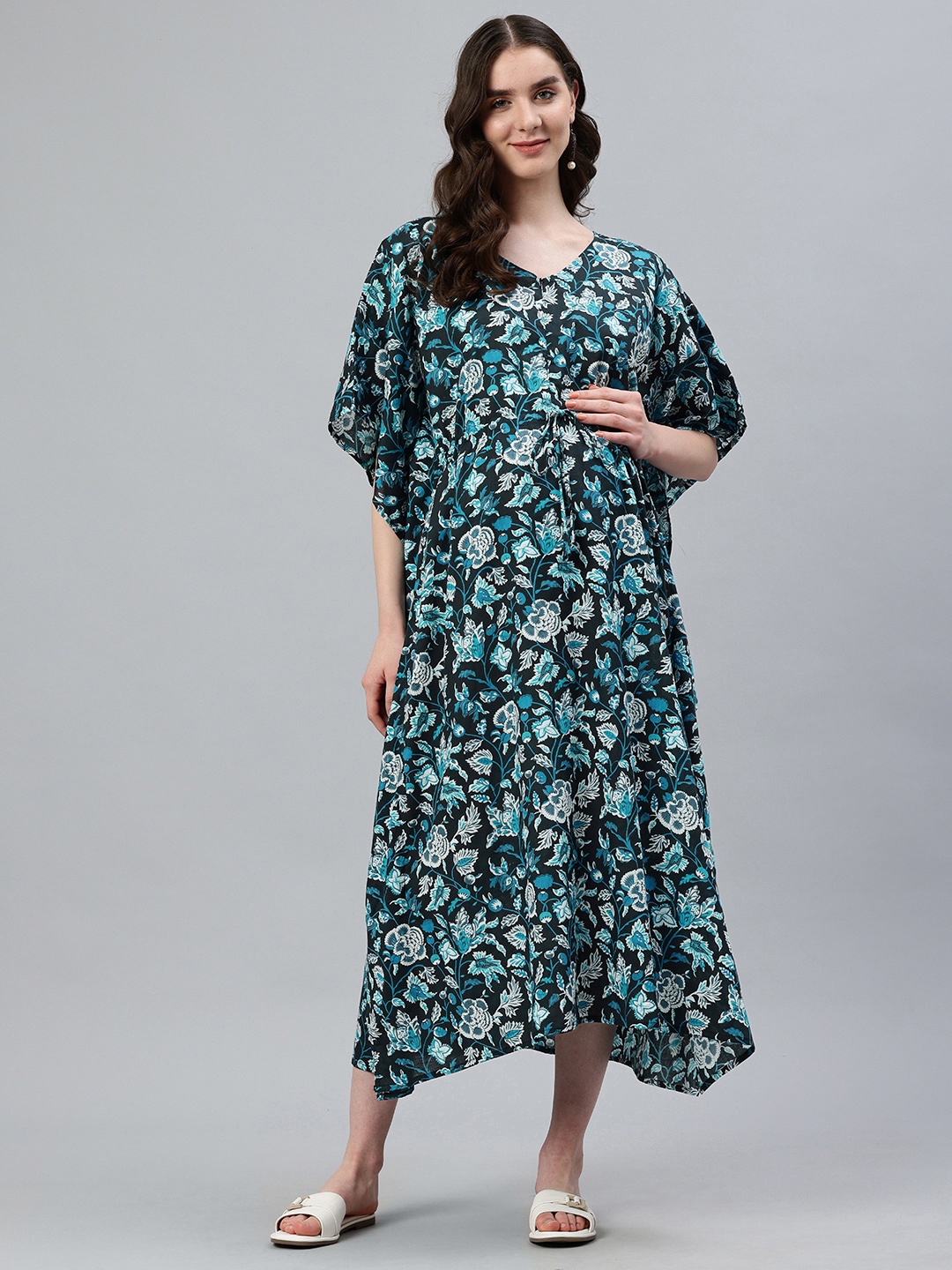 

Swishchick Floral Print Kaftan Midi Maternity Dress, Black