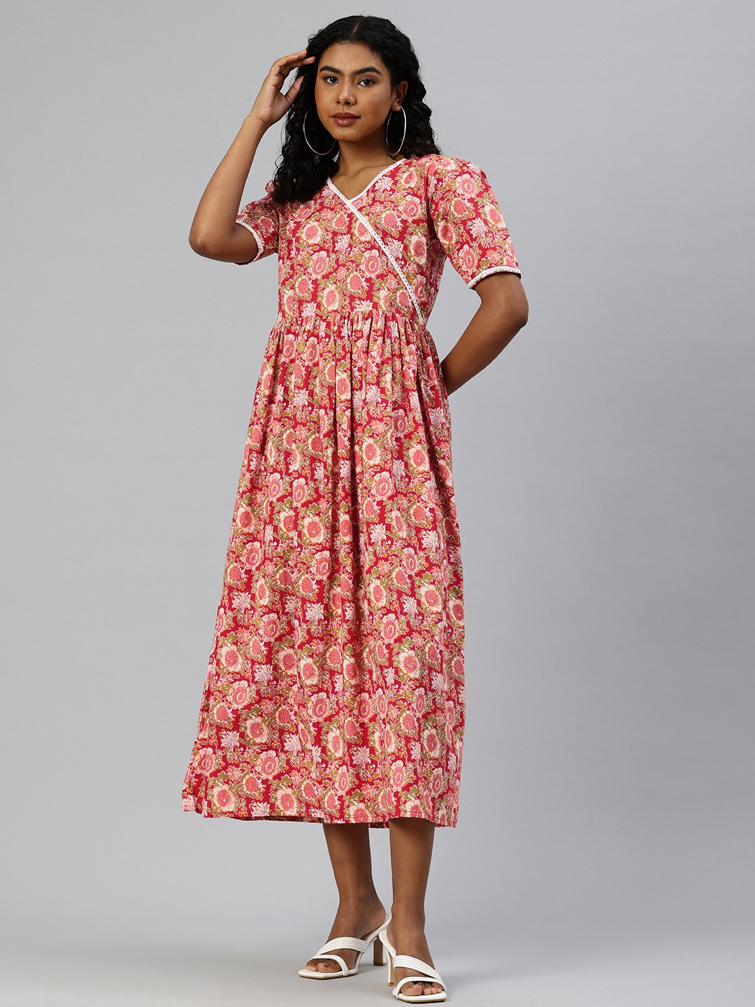 

Swishchick Floral Print Wrap Midi Dress, Red