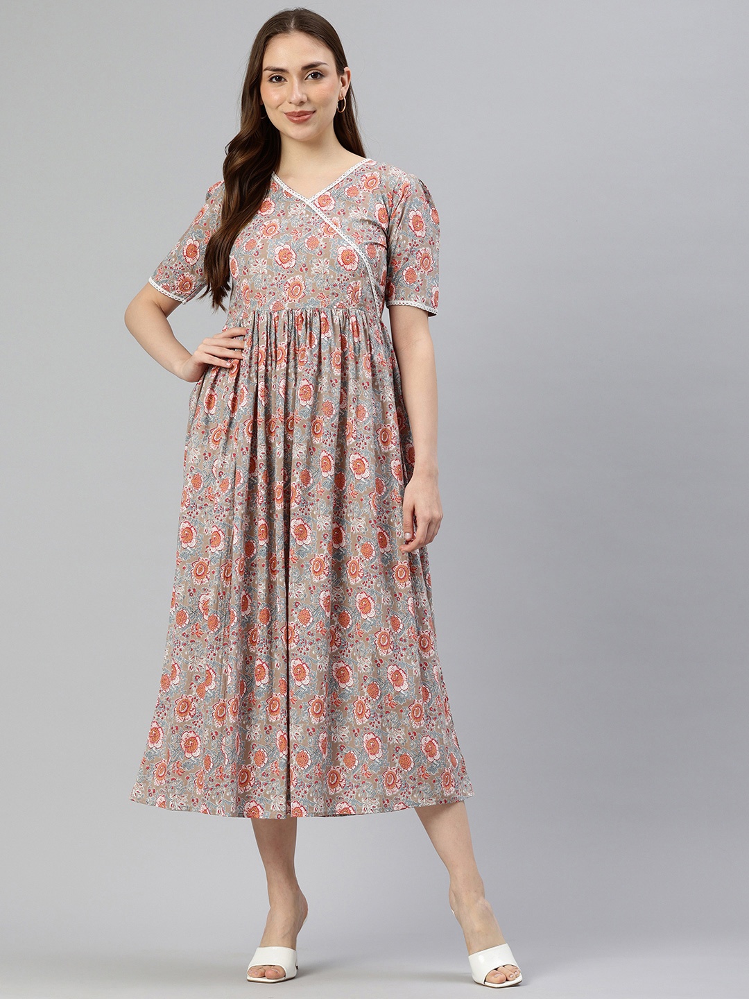 

Swishchick Floral Print Wrap Midi Dress, Brown