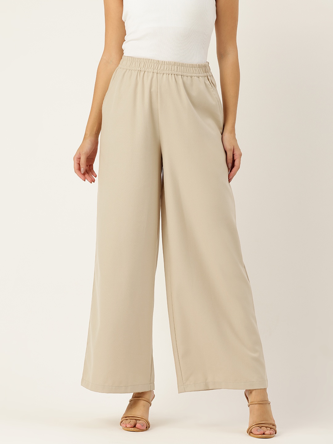 

Rue Collection Women Relaxed Straight Fit Pure Cotton Trousers, Beige