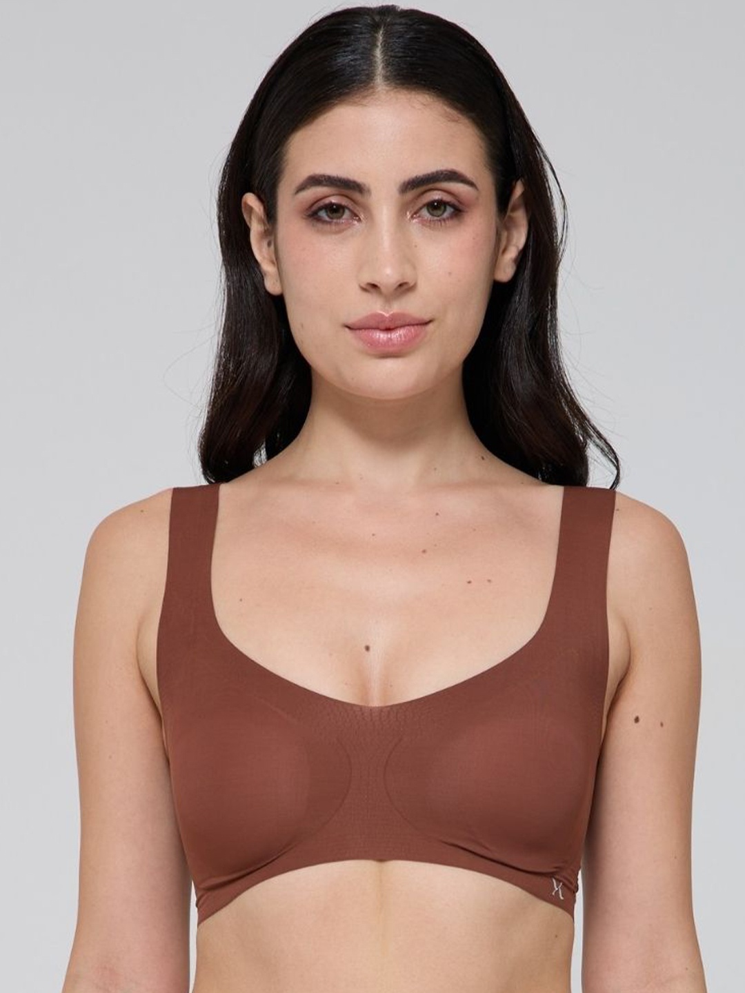 

Krvvy Women Solid Medium Coverage Ultrasoft Bralette, Coffee brown