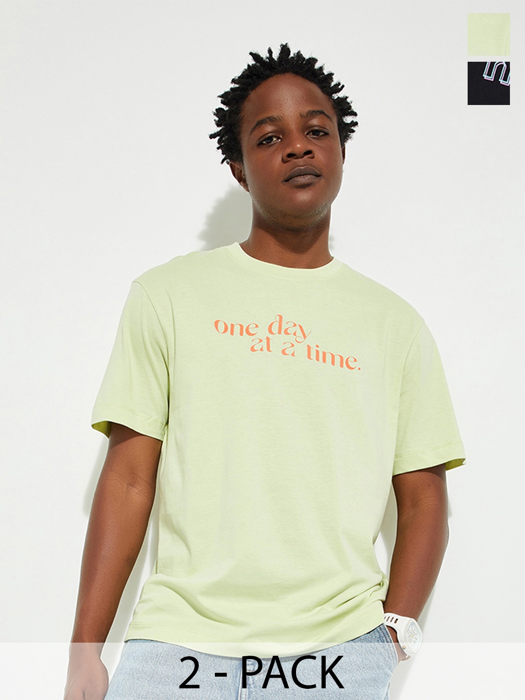 

max URB_N Men Pack of 2 Graphic Printed T-shirt, Green